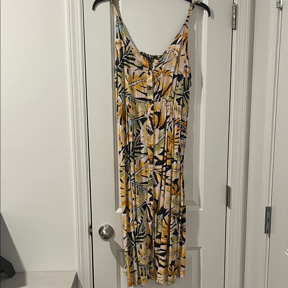 Natural Reflections Yellow and Black Floral Midi Dress